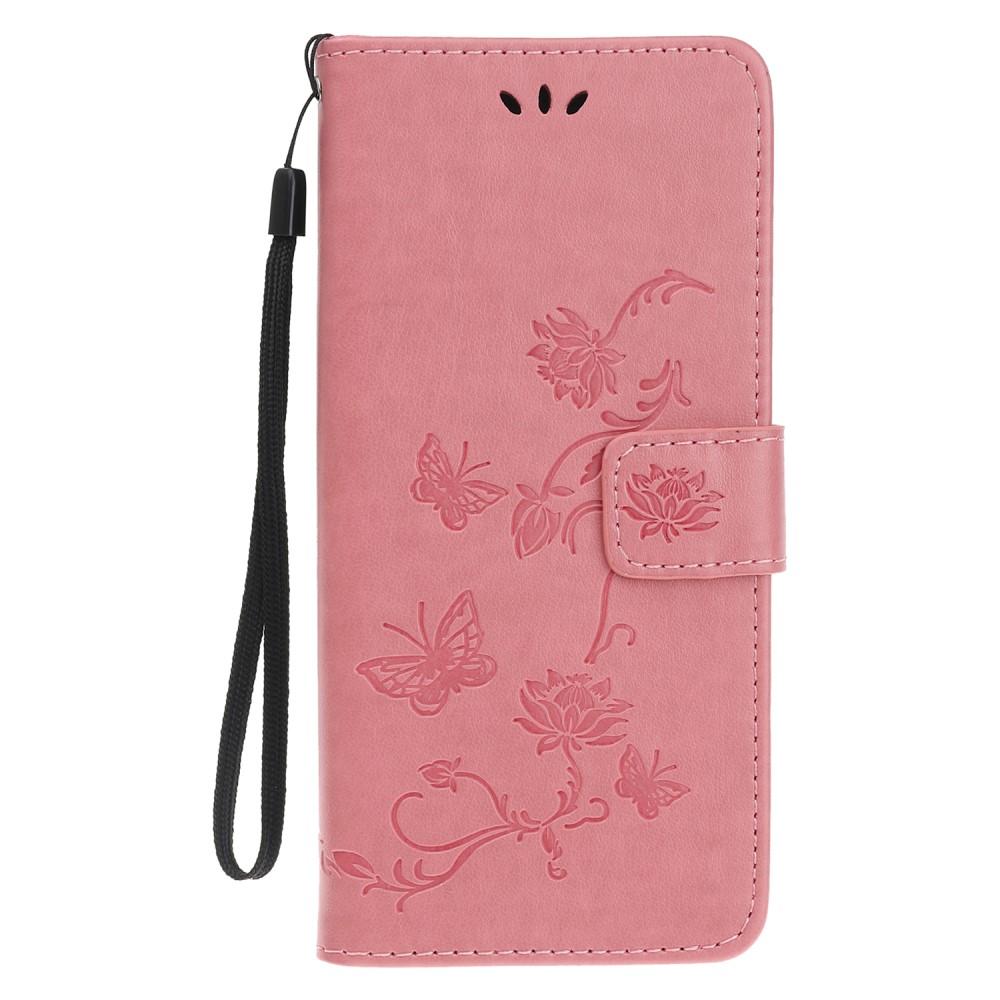 Nahkakotelo Perhonen iPhone 12 Mini vaaleanpunainen