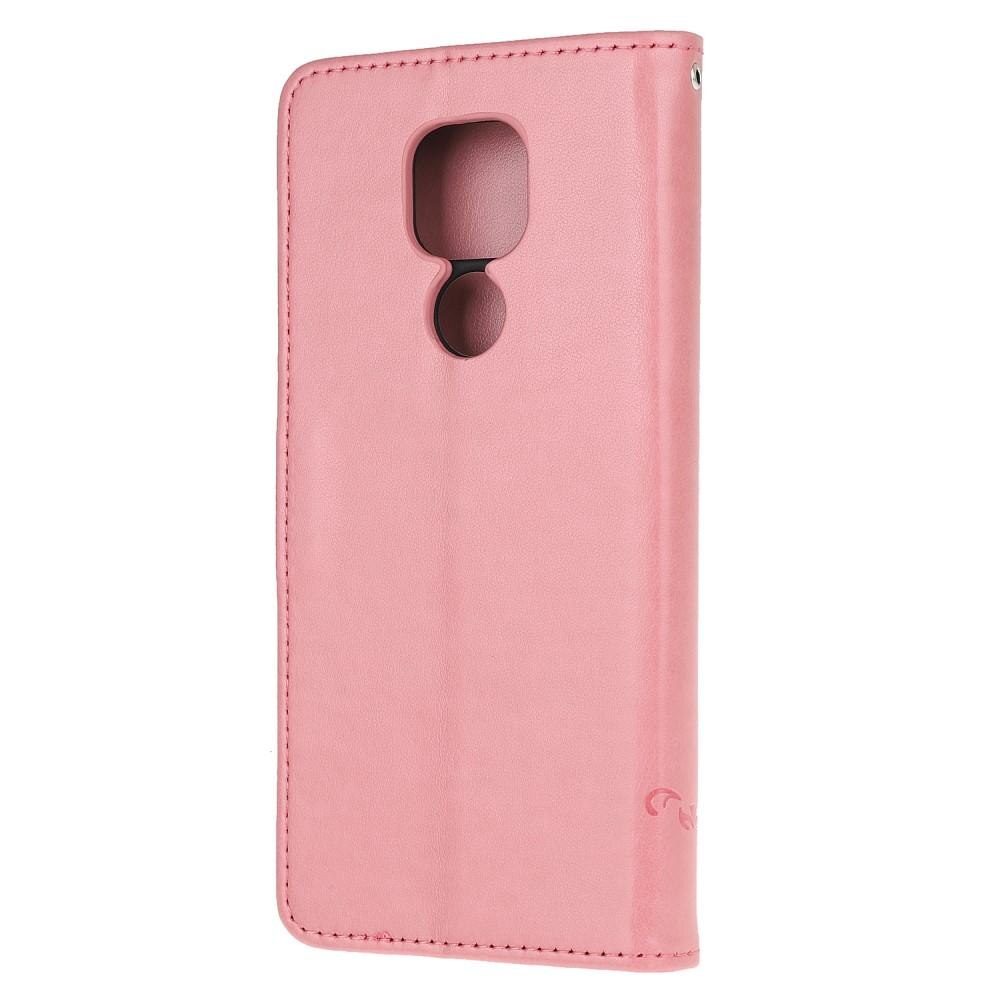 Nahkakotelo Perhonen Moto G9 Play/E7 Plus vaaleanpunainen