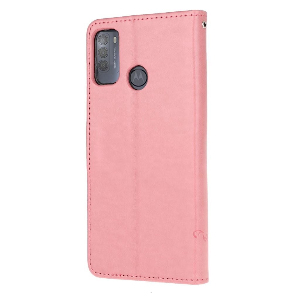 Nahkakotelo Perhonen Motorola Moto G50 vaaleanpunainen