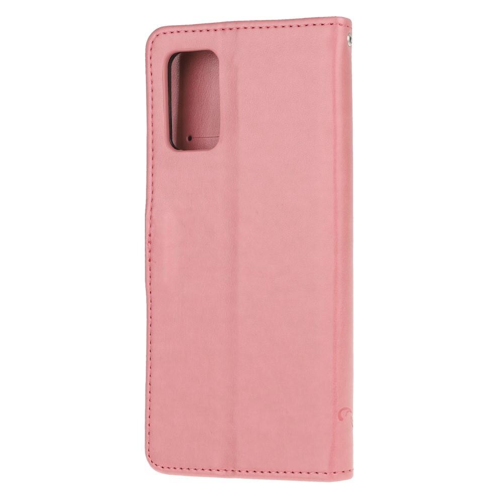 Nahkakotelo Perhonen Motorola Moto G9 Plus vaaleanpunainen