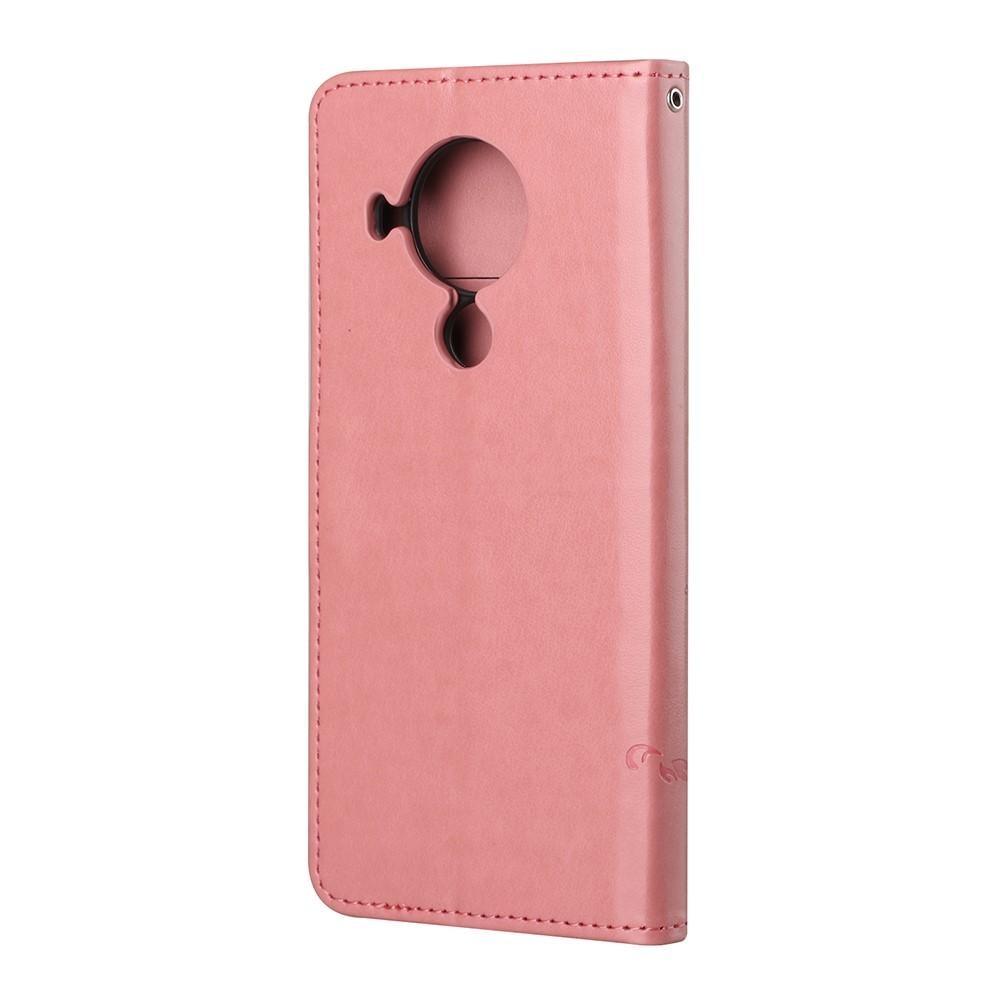 Nahkakotelo Perhonen Nokia 5.4 vaaleanpunainen