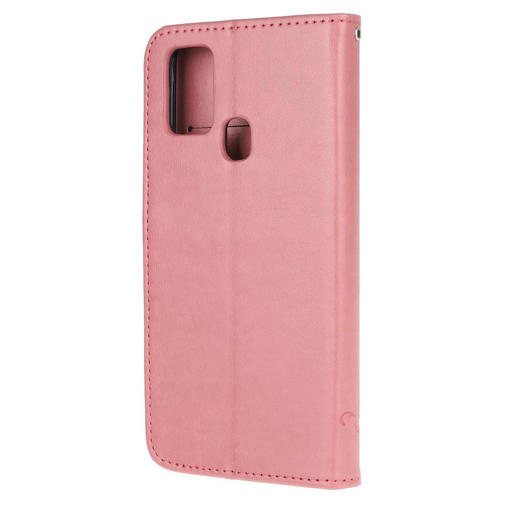 Nahkakotelo Perhonen OnePlus Nord N10 5G vaaleanpunainen