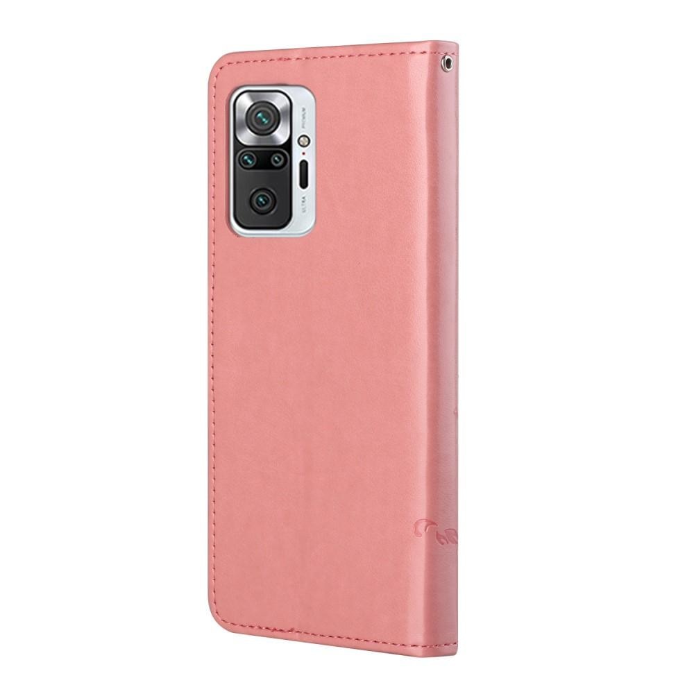 Nahkakotelo Perhonen Xiaomi Redmi Note 10 Pro vaaleanpunainen