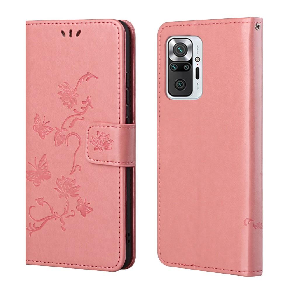 Nahkakotelo Perhonen Xiaomi Redmi Note 10 Pro Vaaleanpunainen