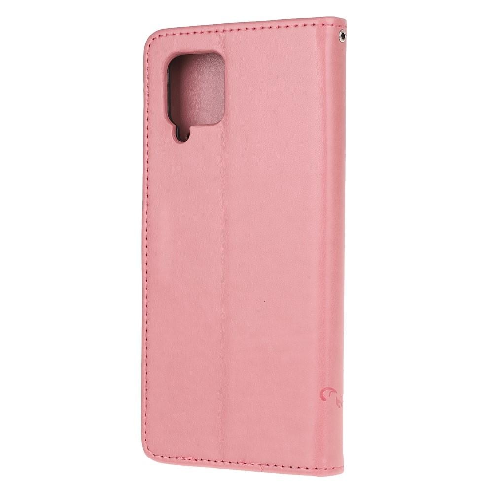 Nahkakotelo Perhonen Samsung Galaxy A12 vaaleanpunainen