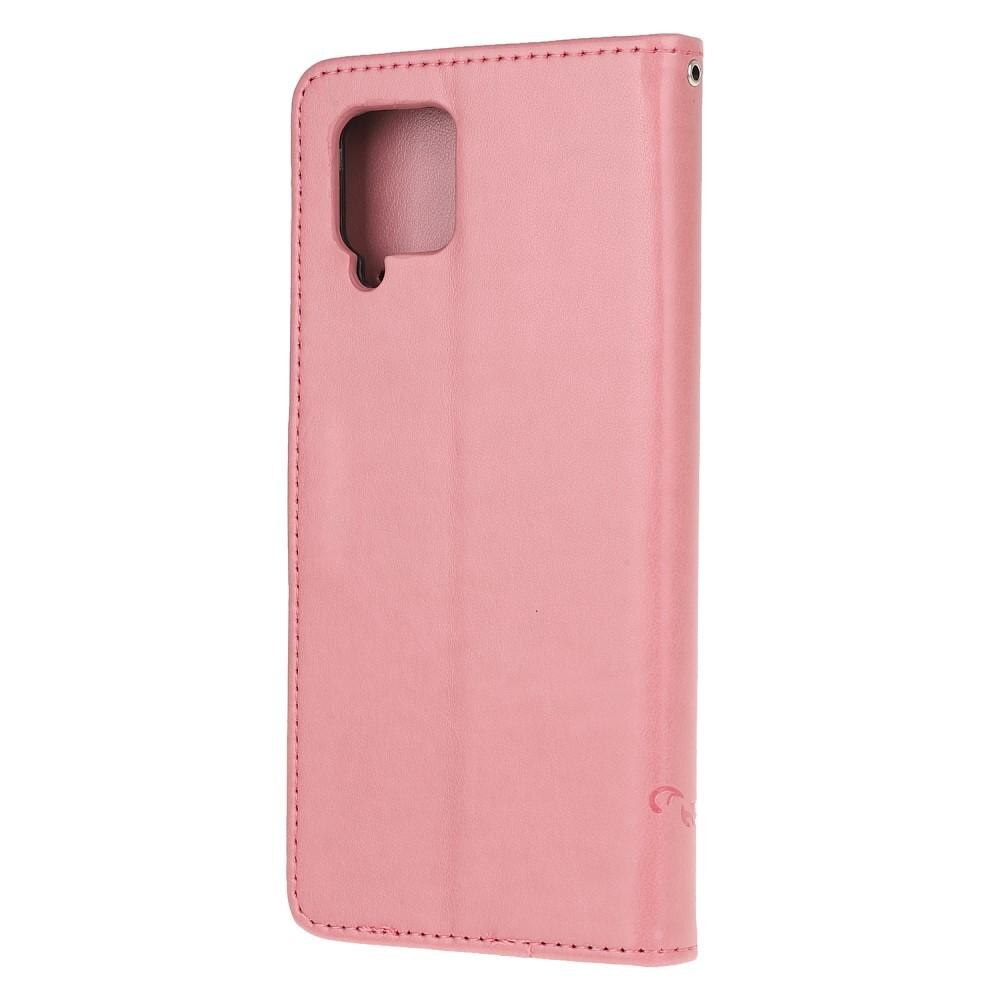 Nahkakotelo Perhonen Samsung Galaxy A12 5G Vaaleanpunainen