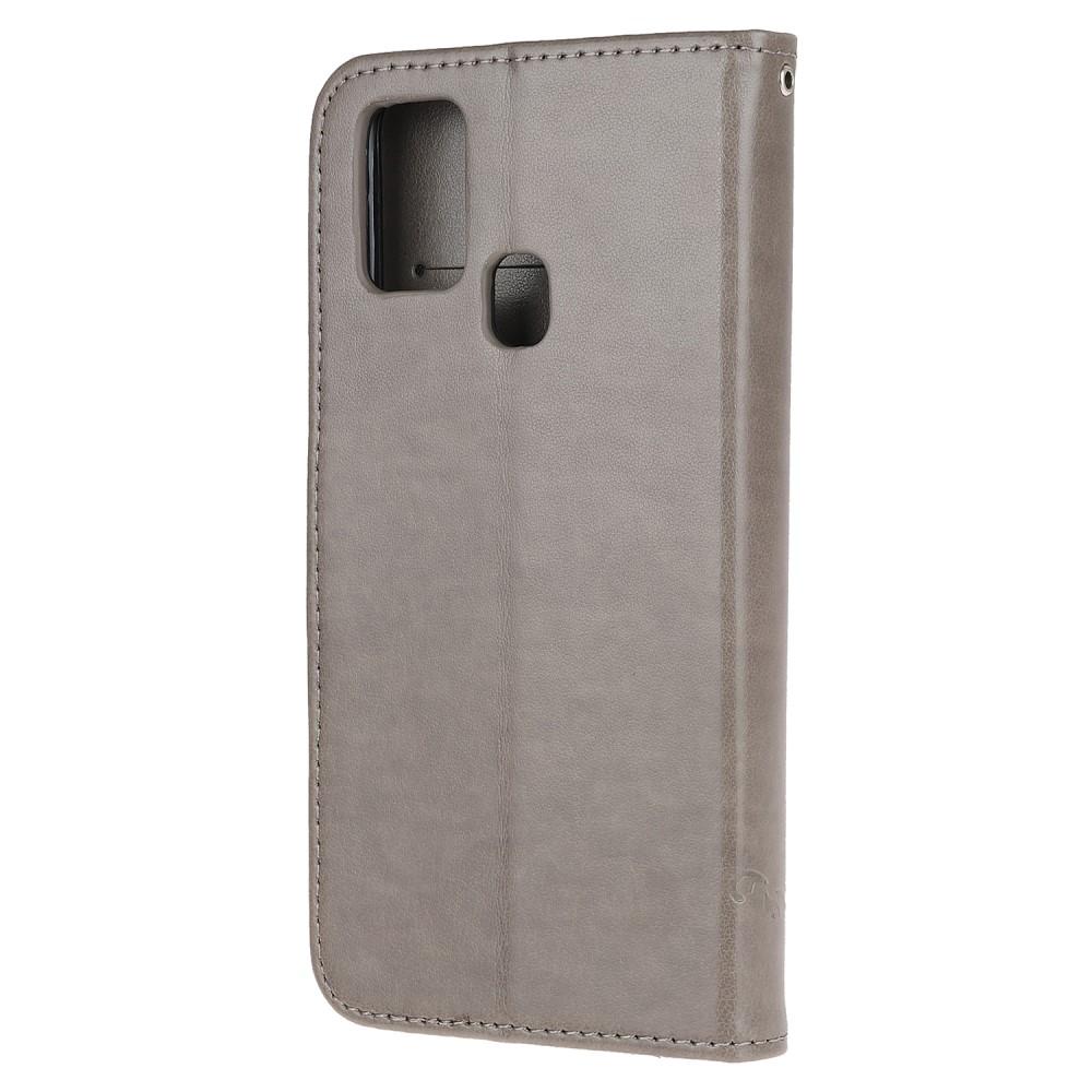 Nahkakotelo Perhonen Samsung Galaxy A21s Harmaa