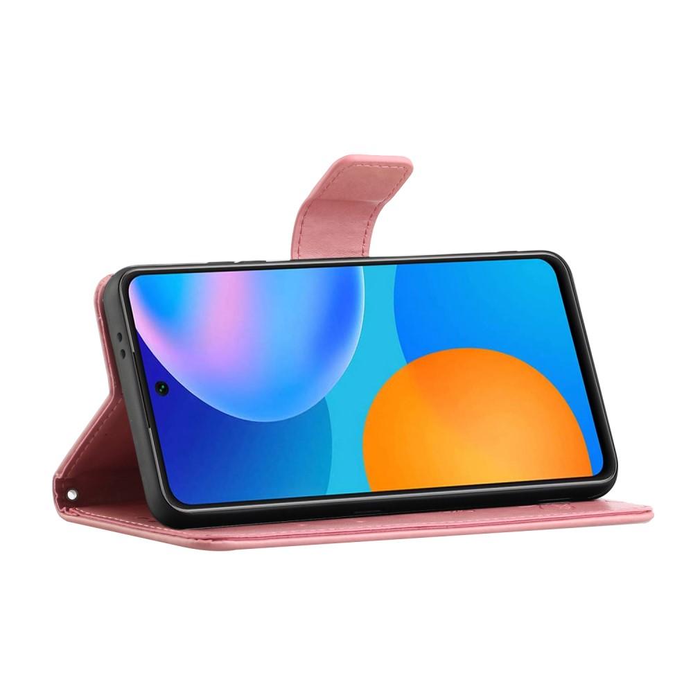 Nahkakotelo Perhonen Samsung Galaxy A52 5G vaaleanpunainen