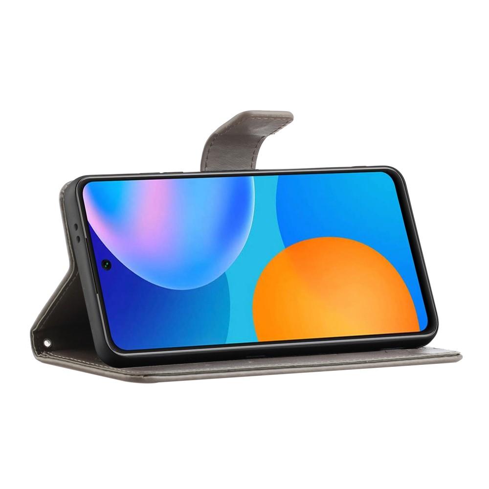 Nahkakotelo Perhonen Samsung Galaxy A72 5G Harmaa