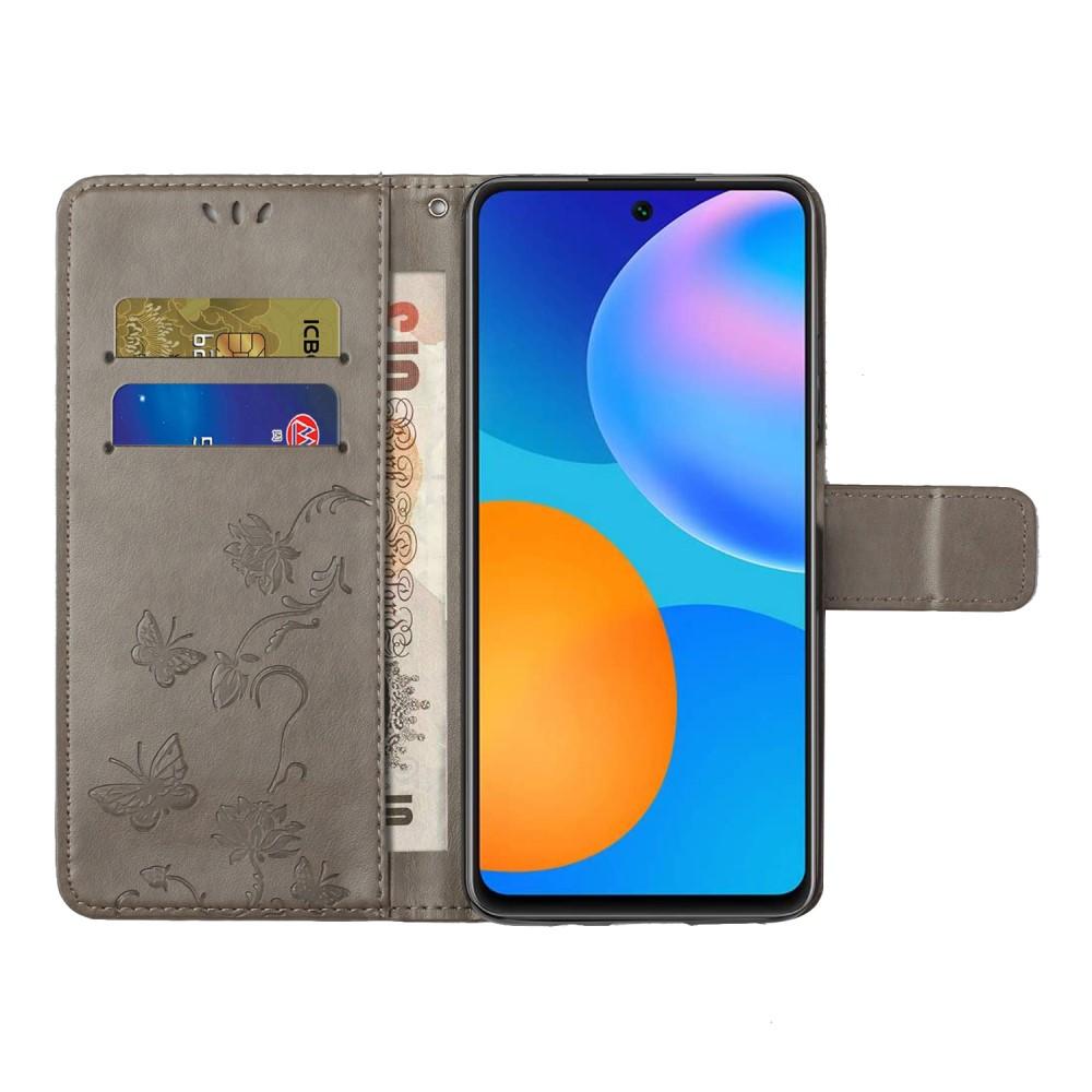 Nahkakotelo Perhonen Samsung Galaxy A72 5G Harmaa