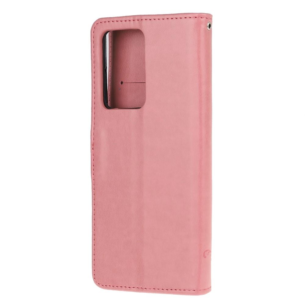 Nahkakotelo Perhonen Samsung Galaxy S21 Ultra vaaleanpunainen