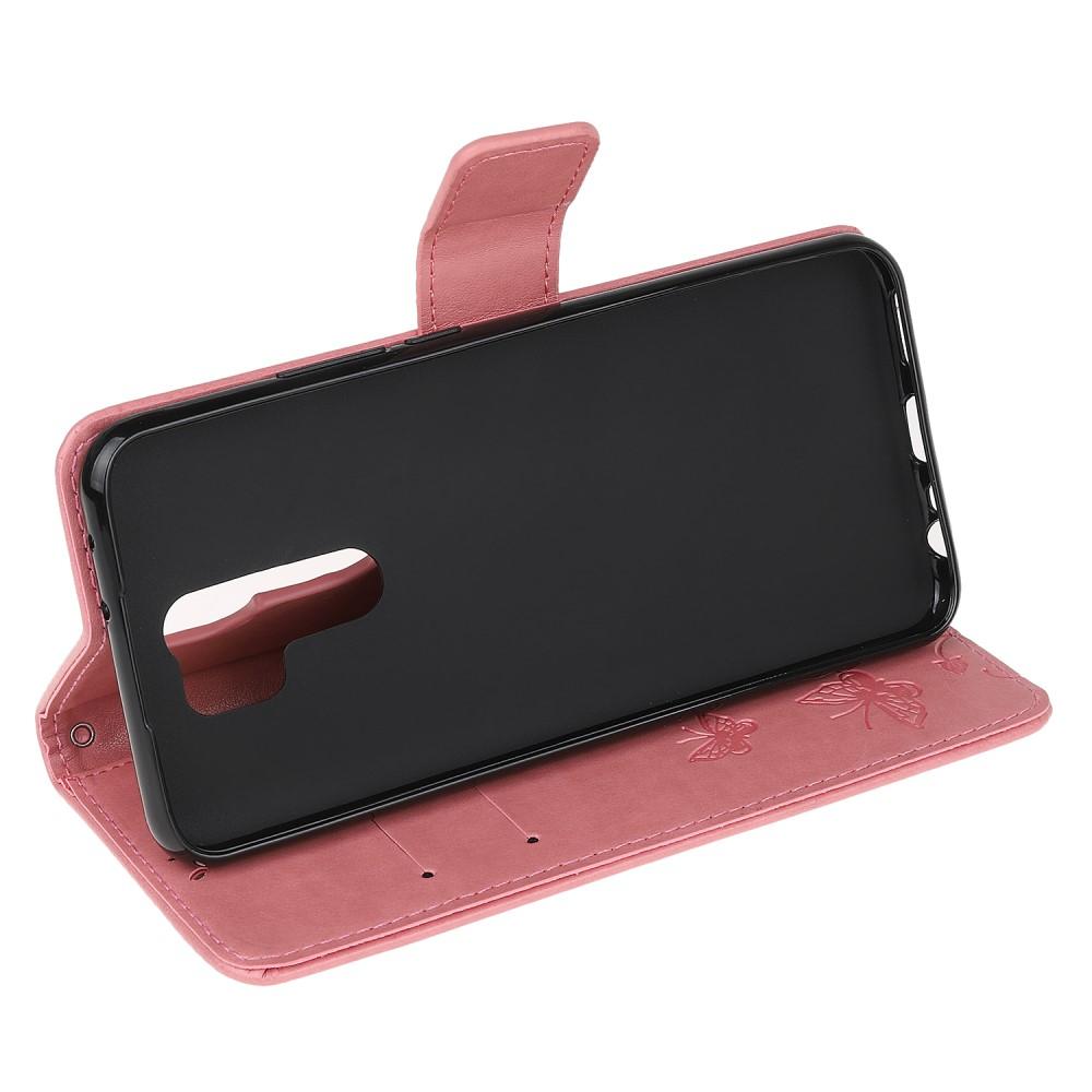 Nahkakotelo Perhonen Xiaomi Redmi 9 vaaleanpunainen