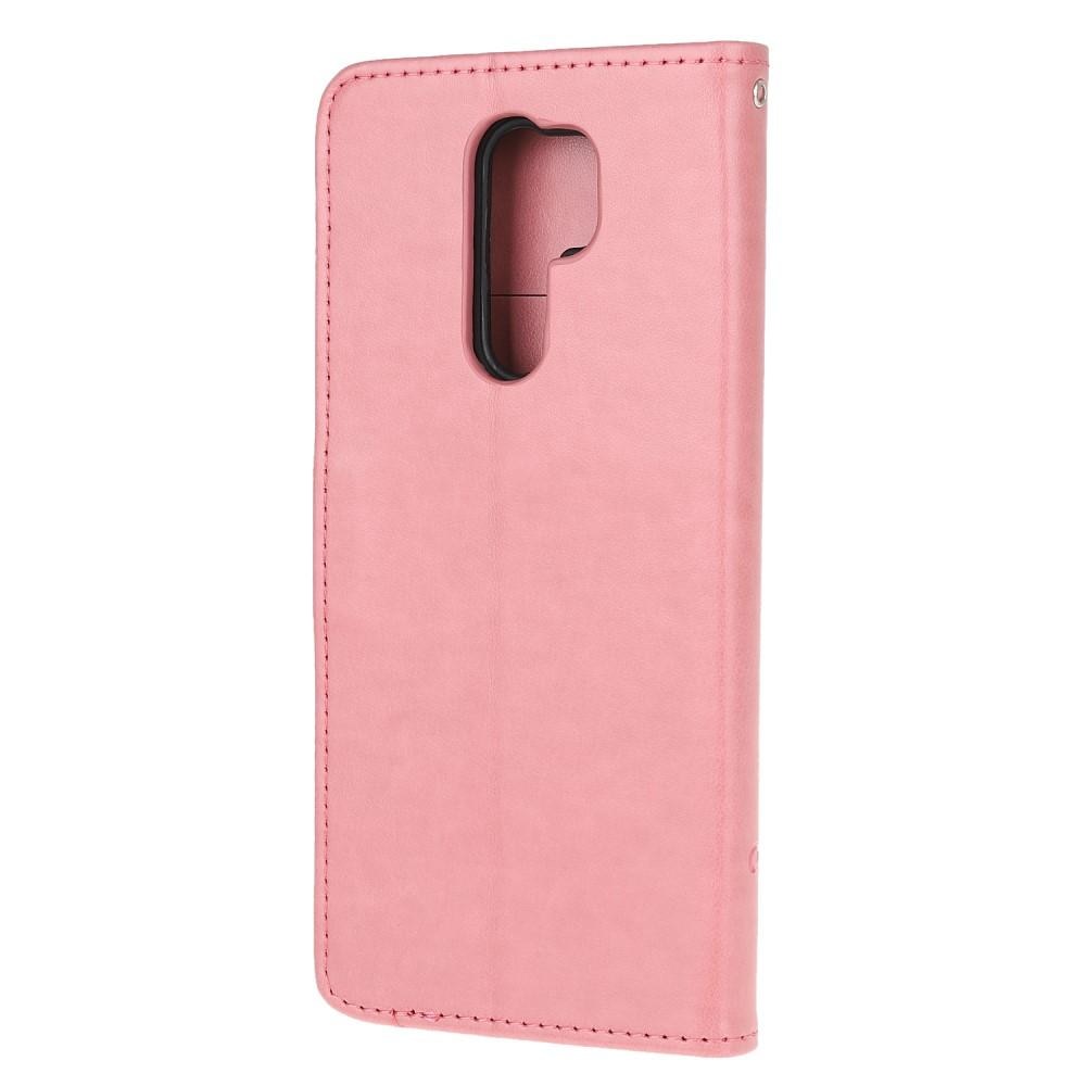 Nahkakotelo Perhonen Xiaomi Redmi 9 vaaleanpunainen
