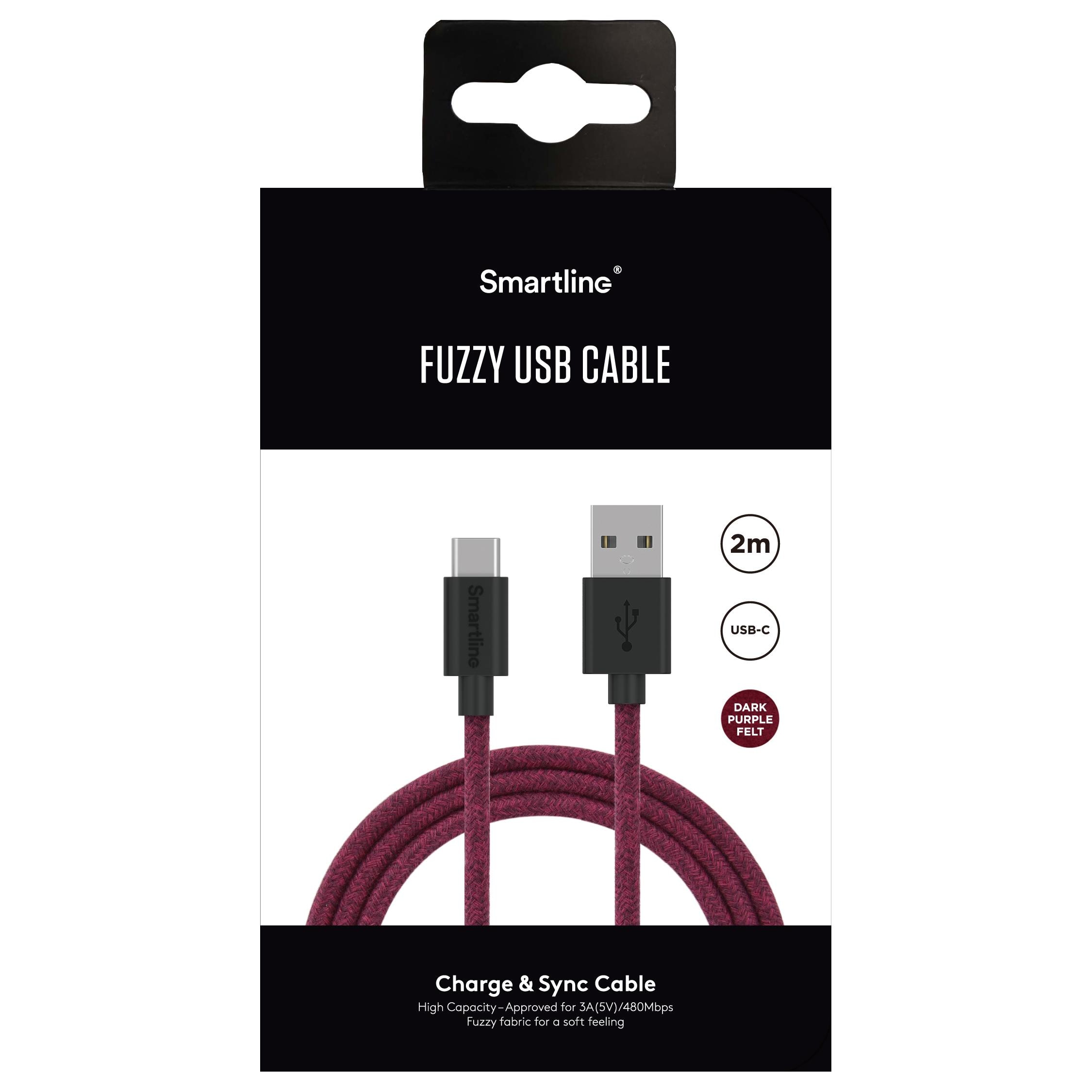 Fuzzy USB Cable USB-C 2m Purple