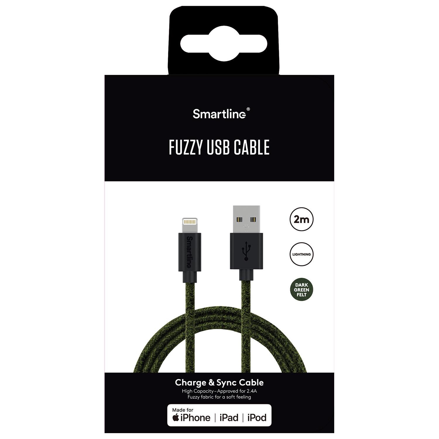 Fuzzy USB Cable Lightning 2m Green