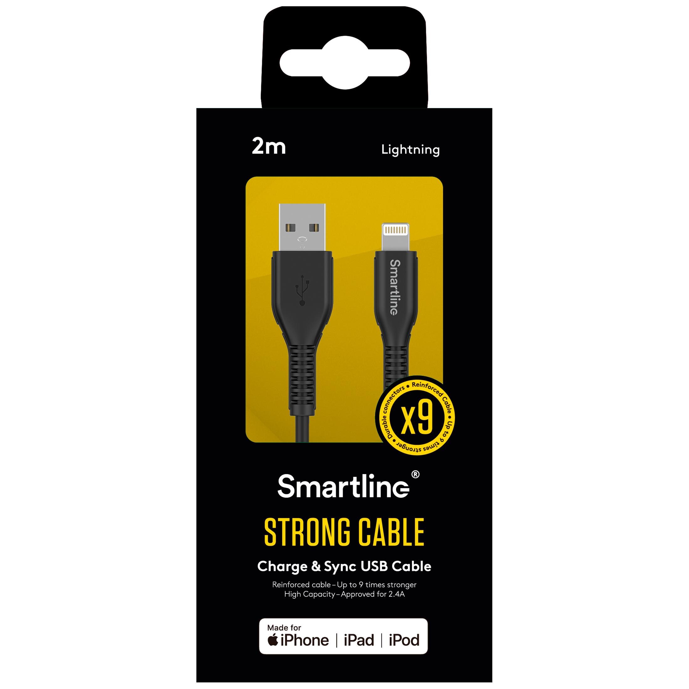 Strong USB Cable Lightning 2m musta