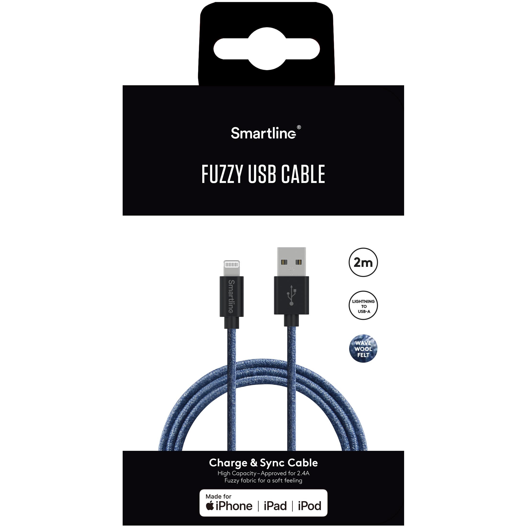 Fuzzy USB Cable Lightning 2m Blue