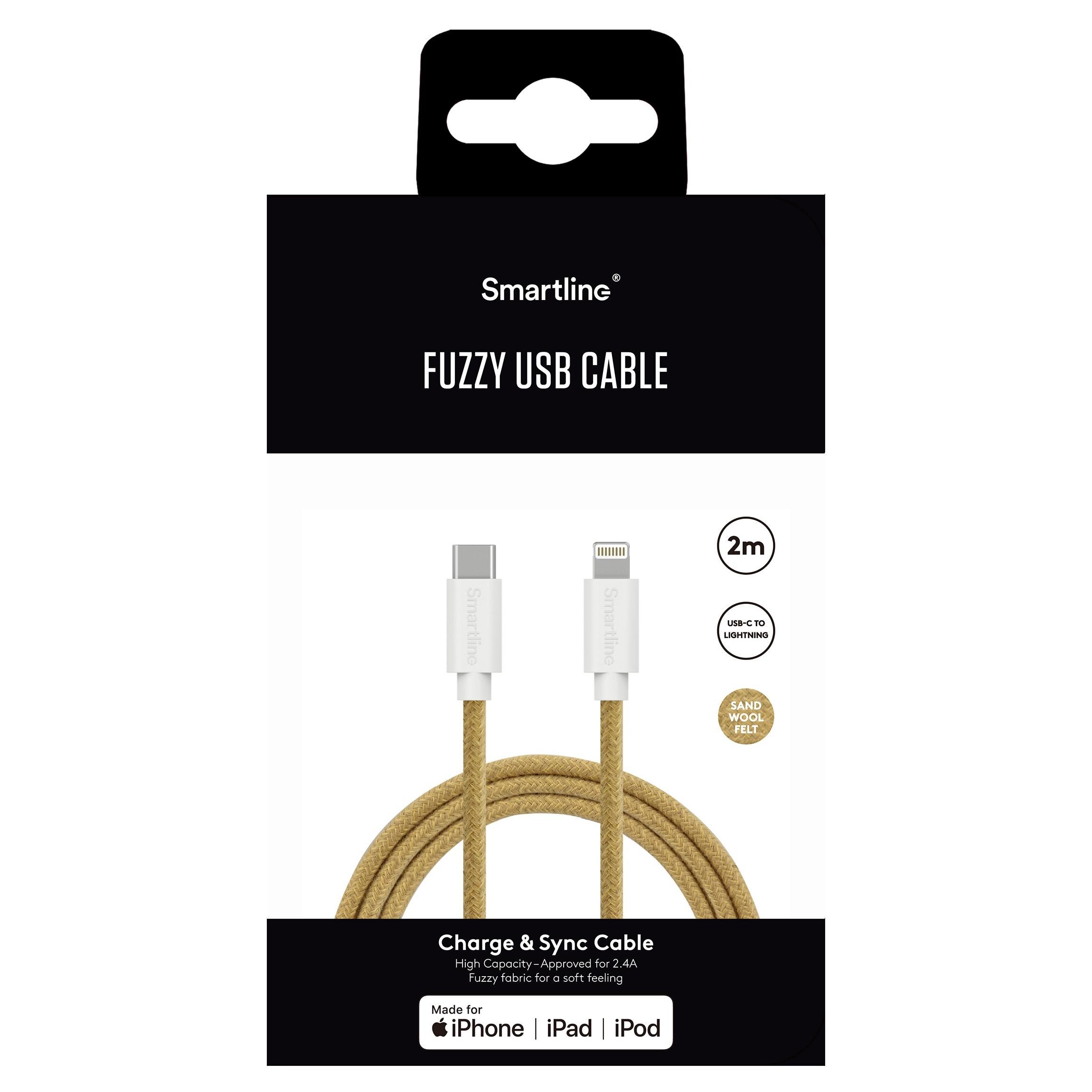 Fuzzy USB Cable USB-C -> Lightning 2m Sand