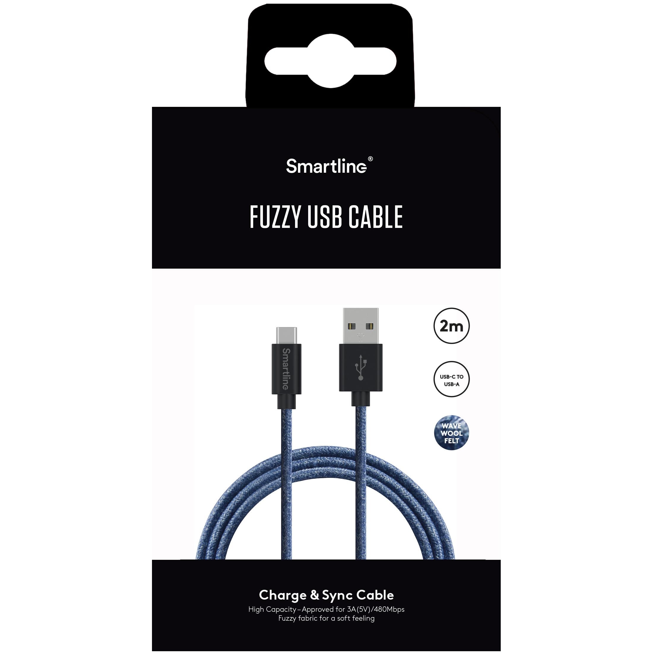 Fuzzy USB Cable USB-C 2m Blue