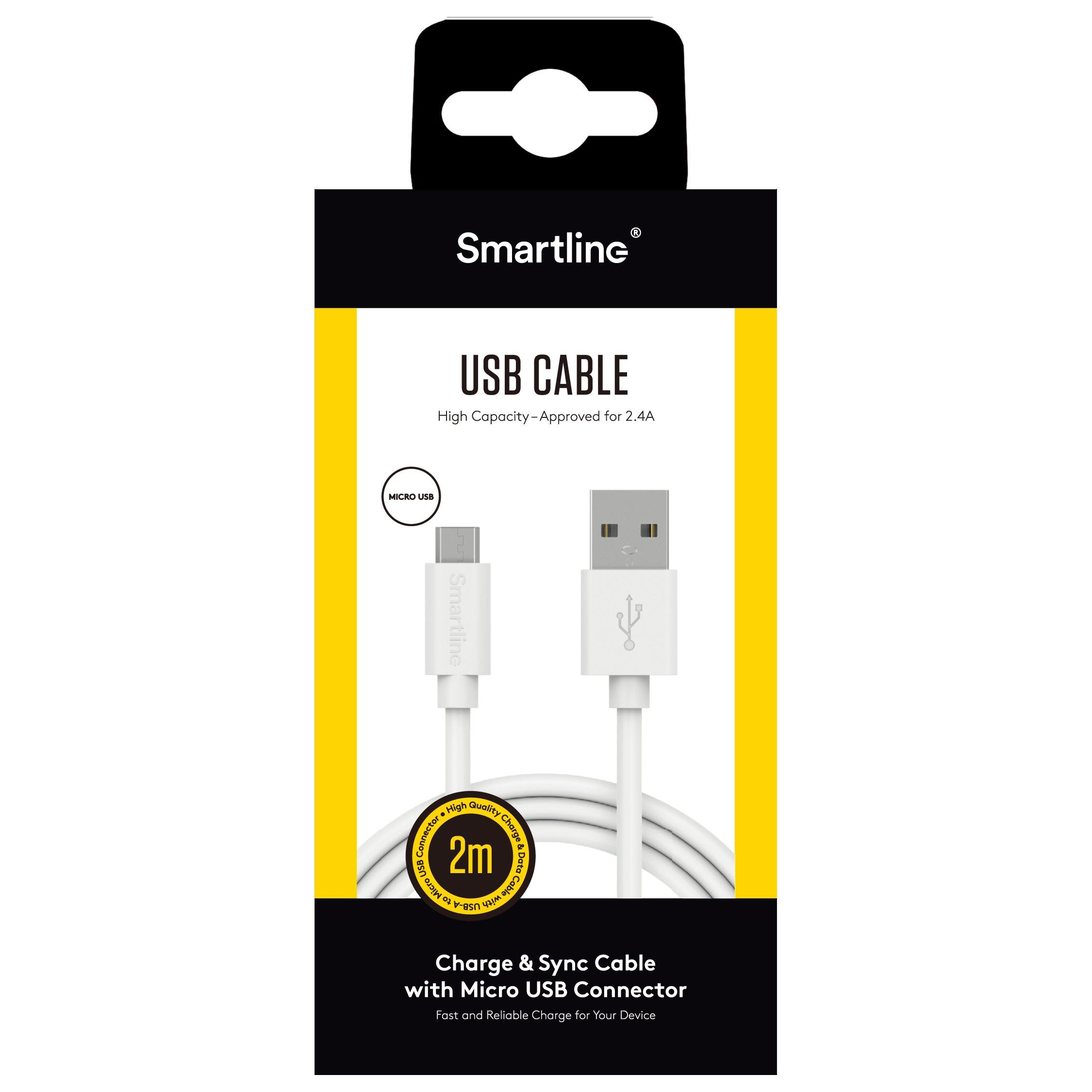 USB Cable MicroUSB 2m valkoinen