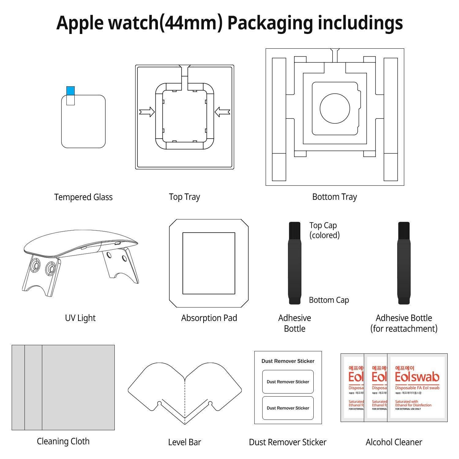 Dome Glass Screen Protector (2-pack) Apple Watch 44 mm Läpinäkyvä